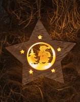 Vianočné osvetlenie ZAVESNA DREVENA DEKORACIA - HVIEZDA, TEPLA BIELA